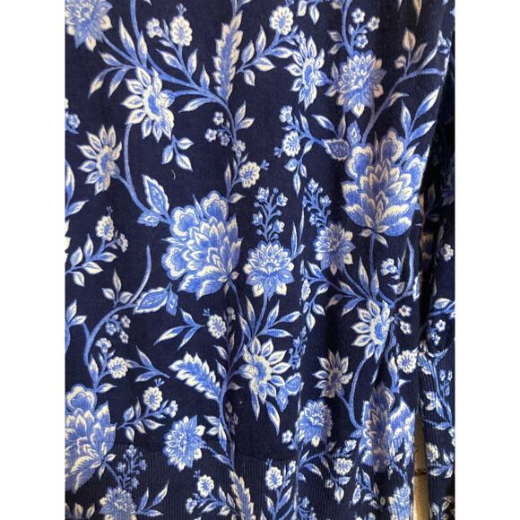 Talbots Sweater Womens 1X Navy Blue Floral Lightweight Pullover Plus Stretch - Picture 6 of 14